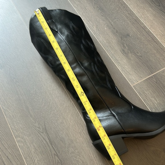 Western Faux Leather Black Tall Cowboy Boots Sz 9.5 - Picture 14 of 16